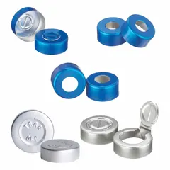 Blue, colored aluminum snap-on caps for 20 mm diameter bottle necks. Unlined and non-vented, these closures provide a secure seal for general laboratory storage and sample handling. Pack of 1000.