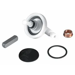 Plastic repair kit for foot levers and push buttons on wash fountains. Includes a body needle valve to restore water flow control. Used for servicing commercial restroom fixtures.