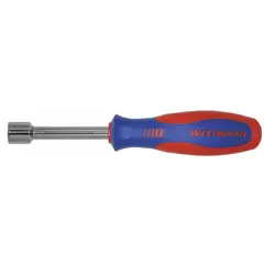 Straight, round hollow shank nut driver with a 7/16 in SAE tip size. Non-magnetized tip for standard nut and bolt driving. Hollow shank accommodates long threaded rods for extended reach in assembly and maintenance tasks.