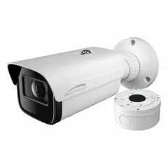 This 4MP varifocal network IP bullet camera features a 1/3 CMOS image sensor and RJ45 connectivity. With a 12 mm max focal length and 112° max viewing angle, it is suited for outdoor surveillance applications such as monitoring parking lots, building perimeters, and entry points.