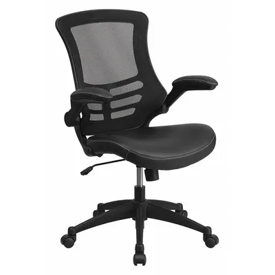 FLASH FURNITURE Office Chair: Kelista, Flip Up, Black, Faux Leather & Mesh Material - Fixed-Arm Office Chairs