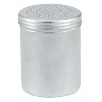 This 10 oz shaker features a silver aluminum body and a silver perforated top. Designed for dispensing salt, spices, or sugar in food-service settings such as commercial kitchens and cafeterias