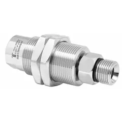 This MOSMATIC rotary union is a straight, single-passage unit constructed from nickel-plated C38500 brass. It features a 3/8 in rotating shaft and a ceramic seal, with a maximum speed of 2000 RPM. Designed for air service, it transfers air from a stationary supply line into rotating machinery such as packaging equipment, printing presses, and rotary indexing tables.