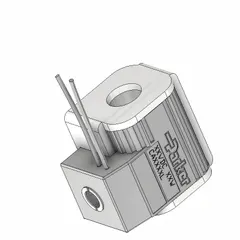 Solenoid coil for actuating industrial cartridge valves in hydraulic and pneumatic systems. Rated for 12VDC operation at 18W power. Equipped with dual lead wire electrical connection. Suitable for applications in manufacturing, material handling, and process control equipment.