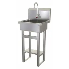 Battery-powered sensor-operated hand sink with 17 in bowl length and 7 in depth. Flow rate of 2 gpm. Suitable for commercial restrooms, healthcare, and food service areas requiring touch-free operation.