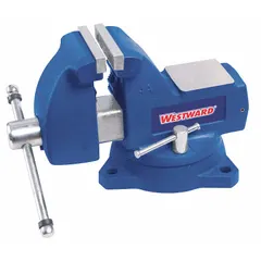 This combination bench and pipe vise features covered, serrated jaws with a 4 in width and a 4-1/2 in maximum opening. It is suited for clamping and holding workpieces during drilling, grinding, filing, and assembly tasks, and its pipe vise section accommodates cylindrical objects for threading or cutting.