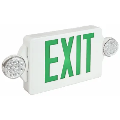 LITHONIA LIGHTING LHQM LED G Plastic Exit Sign with Round - Plastic Exit Signs with Round Side-Mount Light Heads