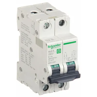 SCHNEIDER Supplementary Protector: 1 A Amps, 14kA at 240V AC, Screw Clamp, C60SP - B-Curve, 2-Pole UL1077 DIN Rail-Mount Supplementary Protectors