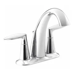 This centerset bathroom faucet from the Alteo series features a brass construction with a chrome finish and an arc spout. It includes a metal pop-up drain with a 1-1/4" tailpiece and has a flow rate of 1.2 gpm. Suitable for residential and commercial bathroom sinks, it provides efficient water delivery in a modern design.