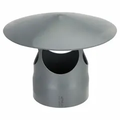 This PVC rain cap is designed to fit a 12-inch duct diameter, with an overall length of 17-1/2 inches and an inlet diameter of 12-3/4 inches. It prevents rain, debris, and animals from entering the open end of a vent pipe while allowing exhaust airflow. Commonly used on ventilation systems, exhaust stacks, and plumbing vents.