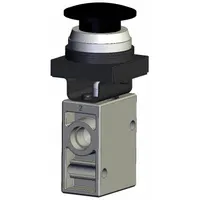 Mechanical Valve: VM200 Series, Mushroom Button Actuator, 2 Ports, 1/4 in NPT, Black Actuator (MPN VM220-N02-30BA)