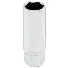 This 6-point deep socket is designed for removing and installing spark plugs in internal combustion engines. With a 9/16 in socket size and chrome finish, it provides a secure grip on standard SAE spark plugs. Suitable for automotive and small engine maintenance.