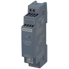 Single-phase DIN Rail mount DC power supply in a plastic housing. Accepts 100 to 240 V AC input and delivers a rated output of 14.4 W at 0.6 A. Used to provide regulated DC power for control panels, automation systems, and process instrumentation.