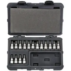 This 25-piece Phillips bit socket set includes 16 pieces with a 3/8 in drive size and an overall length of 1 27/32 in. Designed for driving Phillips fasteners in industrial assembly, maintenance, and repair tasks. Suitable for automotive, manufacturing, and general workshop applications.