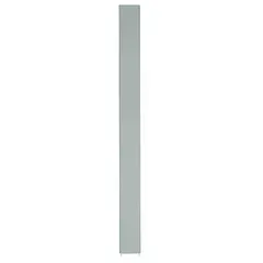 This pilaster is designed for use in commercial restroom partitions, providing structural support and privacy. It features a powder-coated gray finish and a cellular honeycomb inner core. Dimensions: 82 inches high, 8 inches wide, 1-1/4 inches thick.