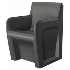 Freestanding single-seat arm chair with black polyethylene seat material. Includes arms. Meets ISO 22196 antibacterial standard. Suitable for commercial and institutional seating applications such as waiting areas, lobbies, and break rooms.