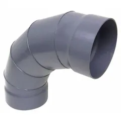 PVC elbow with 90° angle for 16 in duct diameter. Inlet diameter 16 in, overall length 27 in. Sold in pack of 5 pieces. Used in ventilation and ductwork systems to change airflow direction.