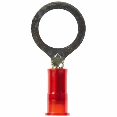 3M Ring Terminal: Red, Nylon Insulation, 3/8 in Stud Size, 22 AWG to 18 AWG Wire Sizes - Insulated Ring Terminals