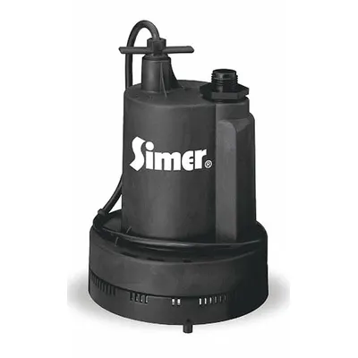 SIMER Plug-In Utility Pump: 1/3 hp, 0 in Max. Dia. Solids, Continuous Duty, 115V AC - Light-Duty Submersible Electric-Operated Utility Pumps