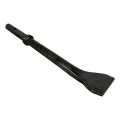 This attachment is used for ballast tamping and spike driving in railway maintenance. It functions as both a tamper attachment and spike driver, compacting ballast under rails and driving spikes to improve track stability.