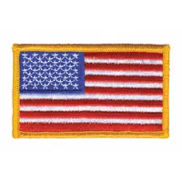 HEROS PRIDE Embroidered Patch: U.S. Flag, 3 3/8 in x 2 in, Gold, Plastic, Sew-On, Flag (MPN 0003HP)