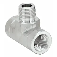 This 316 stainless steel pipe tee (run x run x branch) is designed for extreme-pressure instrumentation systems. It connects three 3/8 in pipes in hydraulic, pneumatic, or process lines with a maximum operating pressure of 5,000 psi.