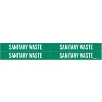 Pipe Marker: Sanitary Waste, Green, White, Fits 3/4 to 2 3/8 in Pipe O.D., 4 Pipe Markers (MPN 7406-4)