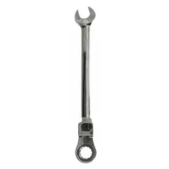 This metric 12-point ratcheting combination wrench features a chrome finish and a 21 mm head size with a 12 1/2-inch overall length. It is used for tightening or loosening fasteners in mechanical and industrial settings where a 12-point ratcheting action is required.