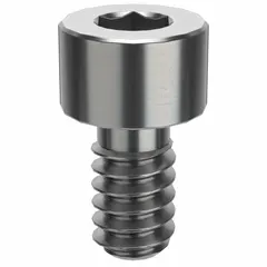 This inch-system socket head cap screw features a #6-32 thread, 1/4 in length, and is made from 316 stainless steel with H5 tolerance. It has a plain finish, right-hand thread, and a 3/32 in drive size. Suitable for fastening components in machinery and assemblies requiring corrosion resistance.
