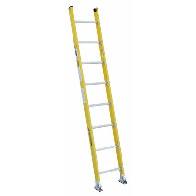 WERNER Straight Ladder: 8 ft Ladder Size, Fiberglass, 375 lb Load Capacity, 20 lb Wt - Non-Conductive Fiberglass Straight Ladders
