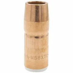This conical copper nozzle is designed for MIG welding with AccuLock MDX contact tips. It provides a 1/8 in stick-out for consistent arc performance and directs shielding gas to protect the weld pool. Self-insulated construction with a standard duty rating.