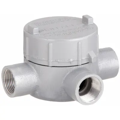 HUBBELL KILLARK Conduit Outlet Body: Aluminum, GE, 1 in Trade Size, T Body - T Round Body - Tee Type