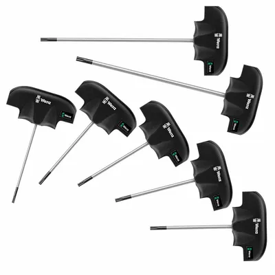 WERA Torx Key Set: Short, 9 Pieces, T10/T15/T20/T25/T30/T40/T45 Tip Size, Std End - T-Shaped Dual-Tip Torx Key Sets
