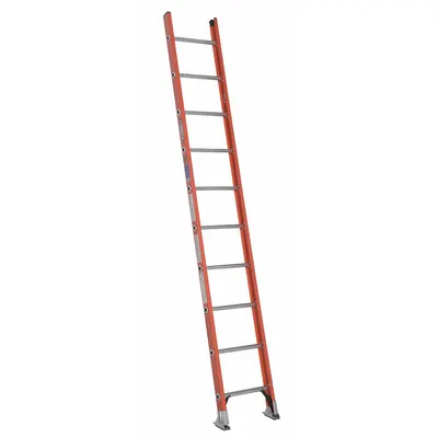 WERNER Straight Ladder: 10 ft Ladder Size, Fiberglass, 300 lb Load Capacity, 23 lb Wt - Non-Conductive Fiberglass Straight Ladders