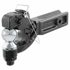 This CURT pintle hook hitch with integrated ball mount is constructed from steel with a powder-coated finish. It features a 2-1/2 inch shank diameter and is rated for Class V towing with a gross vehicle weight capacity of 20,000 lb and a tongue weight capacity of 4,000 lb. Suitable for heavy-duty towing of trailers, equipment, and machinery in industrial, construction, and agricultural applications.