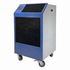 This heavy-duty portable air conditioner provides 36,100 BtuH of cooling capacity for indoor use. It operates on 208/230V AC and includes an air filter. Typical applications include spot cooling in large commercial or industrial spaces.