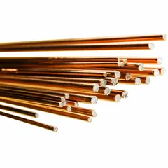 Carbon steel TIG welding rod, type ER70S-6/EH11K, 1/16" diameter by 36" length, 10 lb package. As-welded yield strength 72 ksi, tensile strength 86 ksi. Used for single- and multi-pass TIG welding of carbon steel in fabrication, structural, and repair applications.