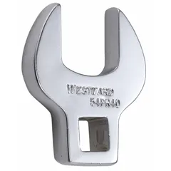 This SAE open end crowfoot wrench has a 3/4 in head size and a 3/8 in drive size. It is constructed from alloy steel with a chrome finish. Designed for accessing fasteners in confined spaces where standard sockets or wrenches cannot reach.