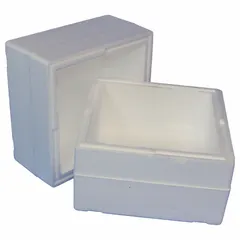 This 2-pack insulated shipping kit consists of a corrugated cardboard outer box and a 1.25-inch thick Styrofoam insert. The white exterior and foam liner provide thermal protection for temperature-sensitive items during transit. Suitable for shipping perishable goods, pharmaceuticals, and other products requiring temperature control.