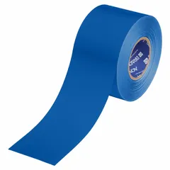 Solid blue floor marking tape for color-coded aisle marking, hazard identification, and safety zone delineation in industrial facilities. Features a 22 mil thick polyester backing for extra durability in high-traffic areas. Tape dimensions: 4 in width x 100 ft length.