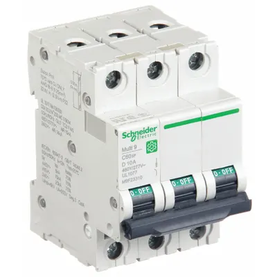 SCHNEIDER Supplementary Protector: 10 A Amps, 14kA at 240V AC, Screw Clamp - D-Curve, 3-Pole UL1077 DIN Rail-Mount Supplementary Protectors