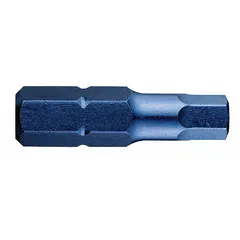 This set of five hex insert bits features a standard hex head design for driving hex-head fasteners. With an overall length of 1 inch, they are suited for use in confined spaces. Made from S2 steel, these bits are intended for standard drilling and driving applications and are not impact rated.