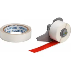 This continuous floor marking tape is made of polyester with a rubber adhesive, featuring a red gloss finish. It is designed for use with the BMP71 printer series and requires the M7-R6000 ribbon. Typical applications include creating durable aisle markings, hazard warnings, and safety labels in industrial facilities.