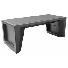 Floor-mount bench with two seats, constructed with a gray polyethylene seat material. Seat height is 18 inches. Suitable for commercial waiting areas, locker rooms, or high-traffic public spaces requiring durable, easy-to-clean seating.