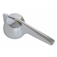 This lever handle is made of metal with a chrome finish. It is designed as a replacement handle for Symmons faucets in residential or commercial plumbing systems. The handle operates the faucet valve for water flow and temperature control