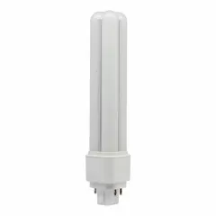 This LED Plug & Play (UL Type A) lamp features a 4-pin G24q base and T4 form factor, operating at 9.5 watts with a 3500K color temperature. It is dimmable and designed for direct replacement of CFL plug-in lamps in commercial and industrial lighting fixtures such as offices, retail spaces, and warehouses.