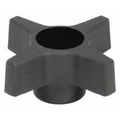Snap-Lock 4-Arm Knob with a 4-point plastic design. Features a 1.75 in diameter and 1/4" thread. Used for tool-free adjustment and positioning of machinery, clamps, and fixtures in industrial equipment.