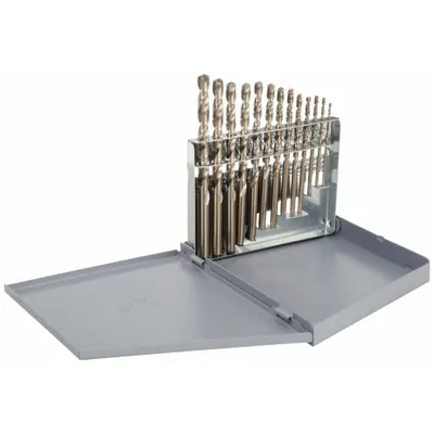 CLE-LINE Jobber Length Drill Bit Set: 13 Pc, 1/16" to 1/4" by 64ths - Cobalt Jobber-Length Drill Bit Sets