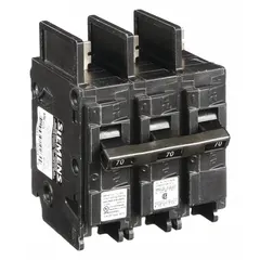 Three-pole bolt-on miniature circuit breaker rated 70 A at 240V AC. Provides overcurrent protection for branch circuits in commercial and industrial electrical distribution systems. Suitable for use in Siemens panelboards.