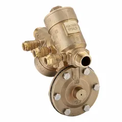 Reduced-pressure zone backflow detector for water media. Bronze body with 3/4 in male NPT (MNPT) connections. Used to prevent backflow contamination in potable water systems, typically installed in commercial and industrial plumbing, irrigation, and fire sprinkler lines.